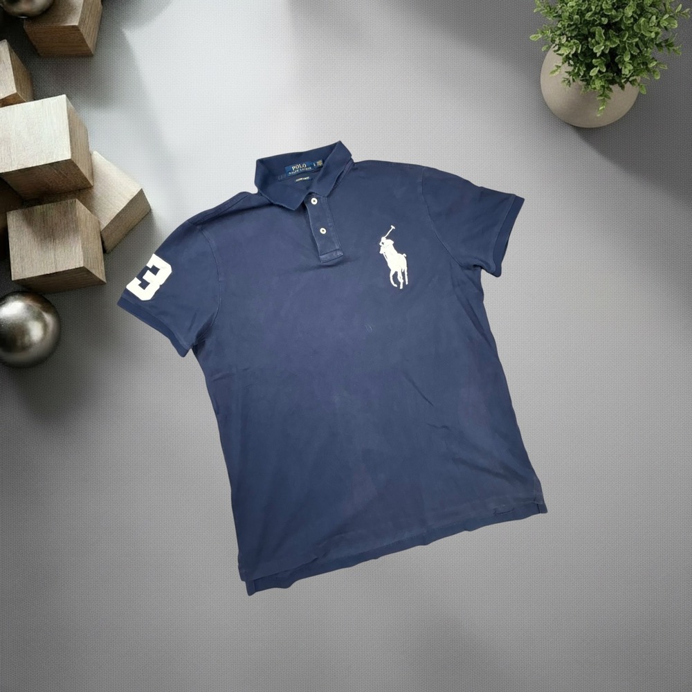 Polo Ralph Lauren Big Pony Navy Blue Custom Slim Fit Polo Shirt Large 1780
